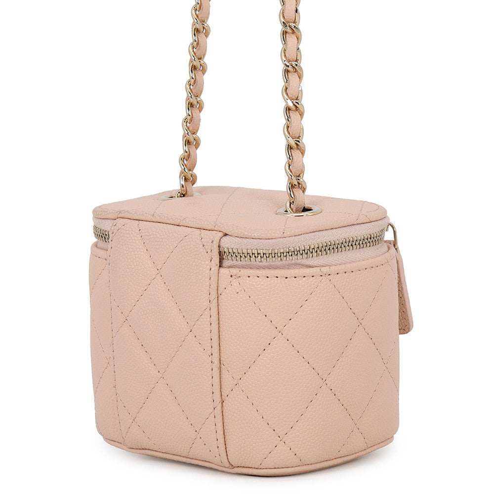 Chanel Matelassé Vanity Chain Shoulder Bag Jasmin Flower Caviar Leather with Gold-Tone Hardware