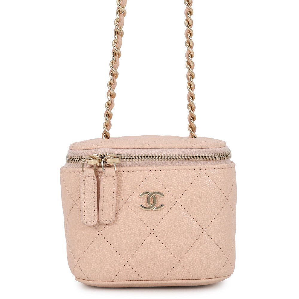 Chanel Matelassé Vanity Chain Shoulder Bag Jasmin Flower Caviar Leather with Gold-Tone Hardware