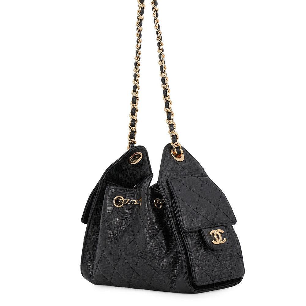 Chanel 25 Mini Black Caviar Leather Shoulder Bag with Gold-Tone Hardware