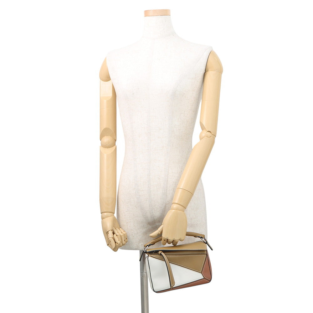 Loewe Puzzle Mini Bag – Beige, Brown & White Leather
