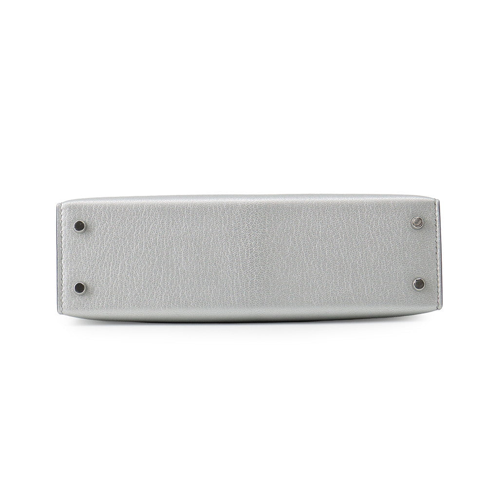 Hermès Mini Kelly 20 Argent Metallic Chèvre Shamqila Leather Palladium Hardware (G Stamp)
