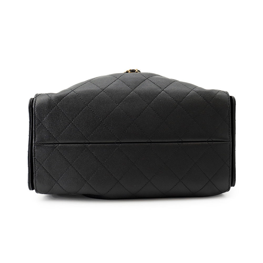 Chanel 25 Small Black Caviar Leather Shoulder Bag with Gold-Tone Hardware