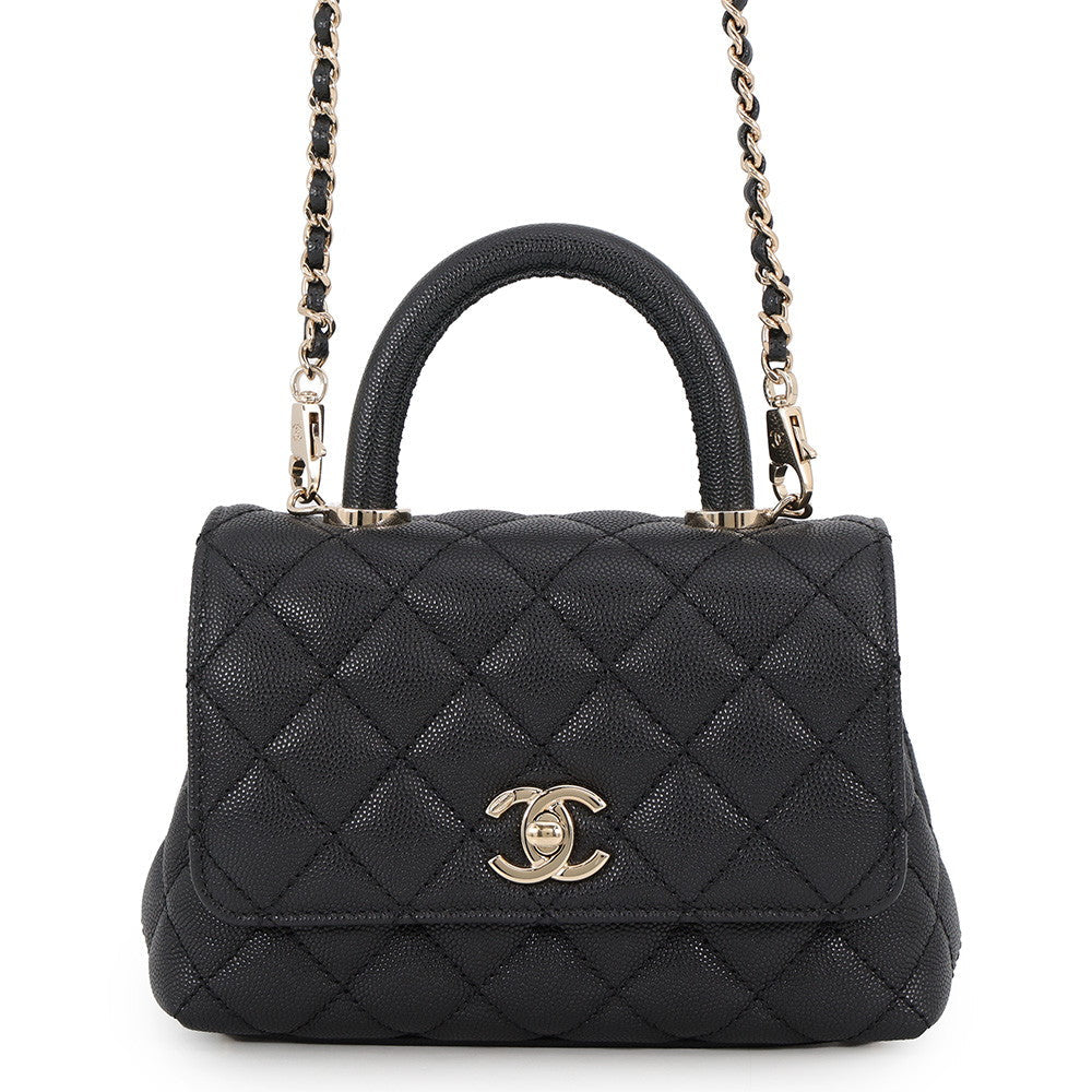 Chanel Coco Handle XXS Black Caviar Leather Top Handle Bag with Chain Strap