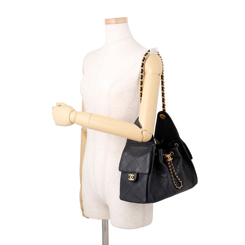 Chanel 25 Small Black Caviar Leather Shoulder Bag with Gold-Tone Hardware