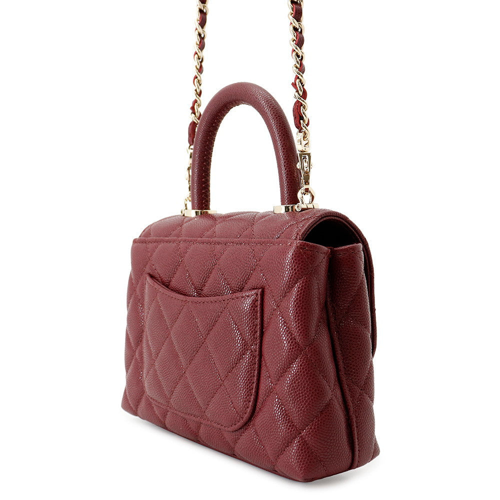 Chanel Coco Handle Mini Mini Bordeaux Caviar Leather Bag with Light Gold-Tone Hardware