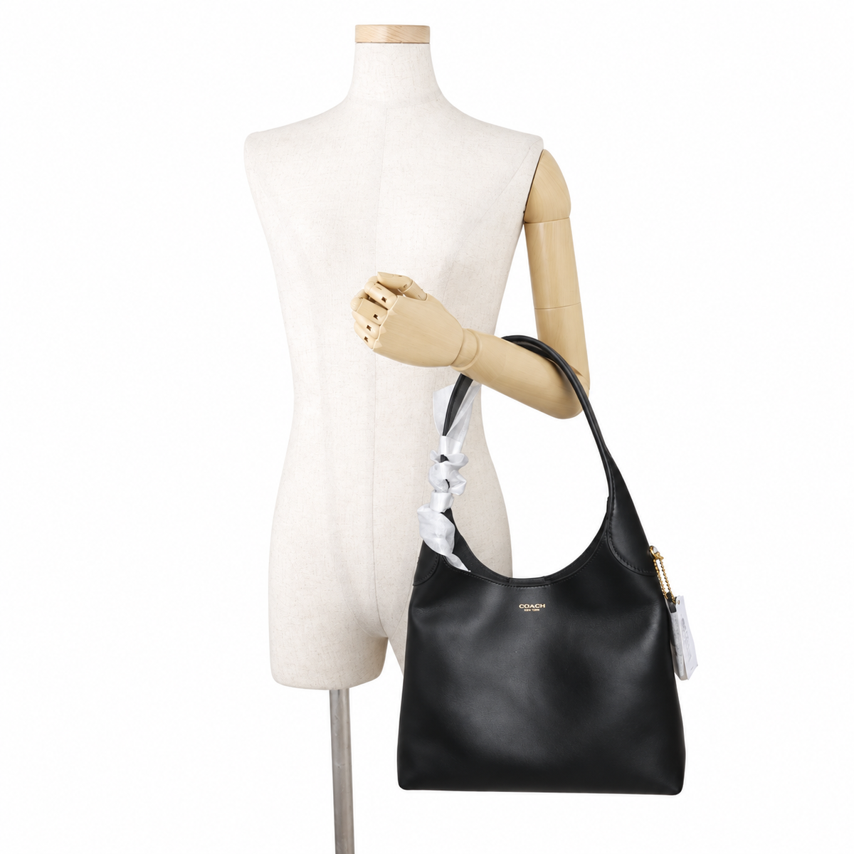 Coach Brooklyn 28 Black Leather Shoulder Bag with Gold-Tone Hardware