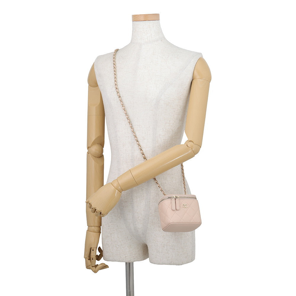 Chanel Matelassé Vanity Chain Shoulder Bag Jasmin Flower Caviar Leather with Gold-Tone Hardware