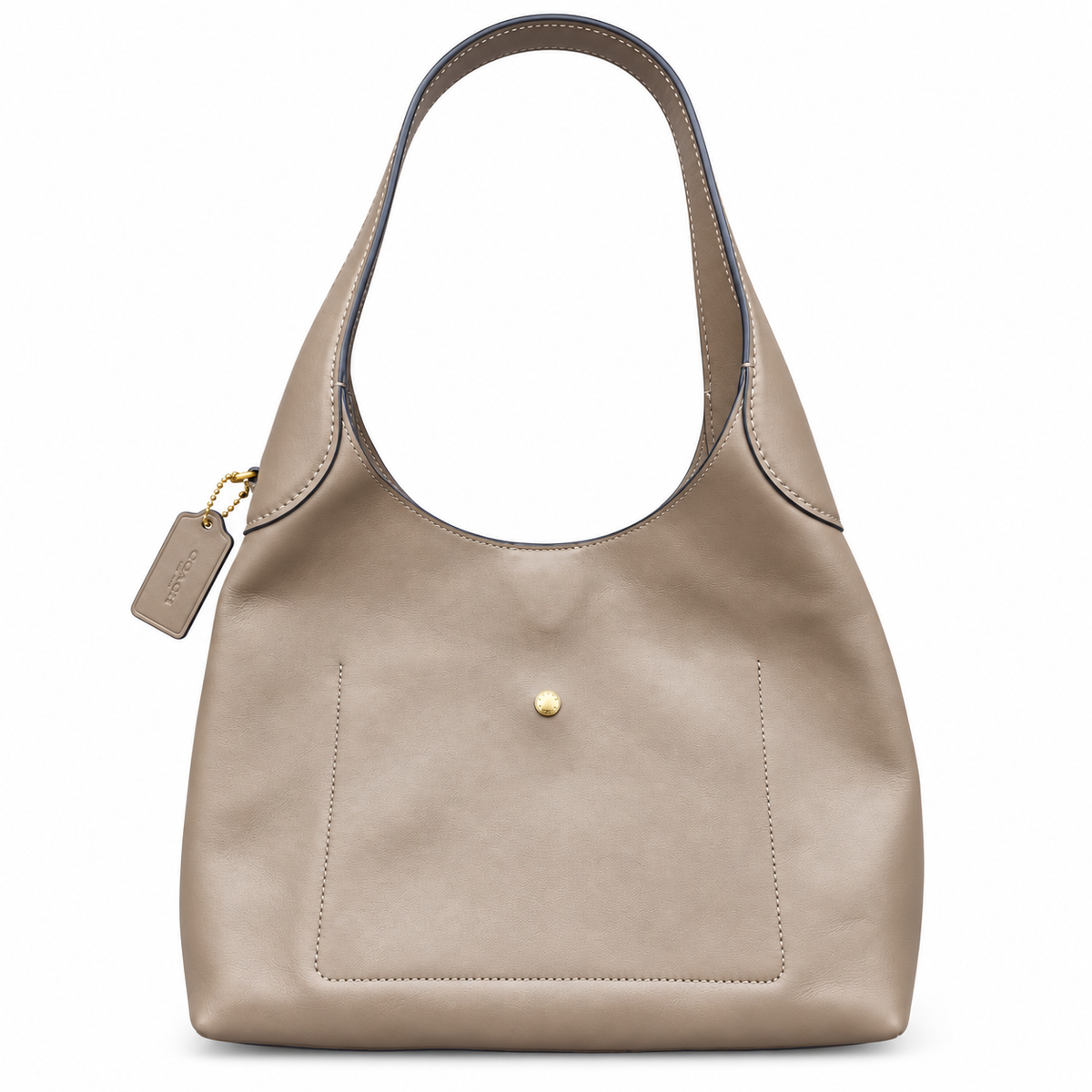 Coach Brooklyn 28 Dark Stone Leather Shoulder Bag with Gold-Tone Hardware