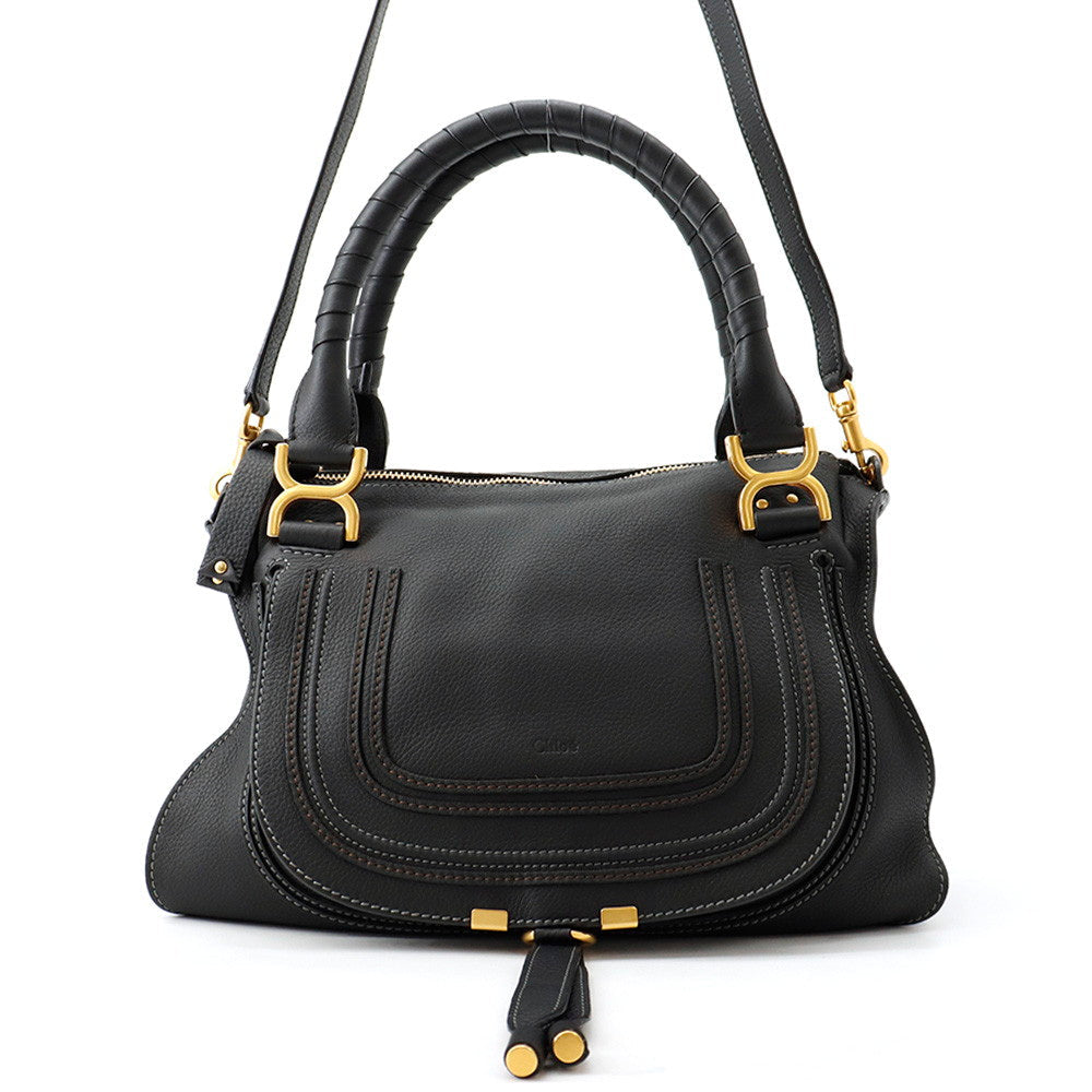 Chloé Marcie Black Calf Leather Top Handle & Shoulder Bag