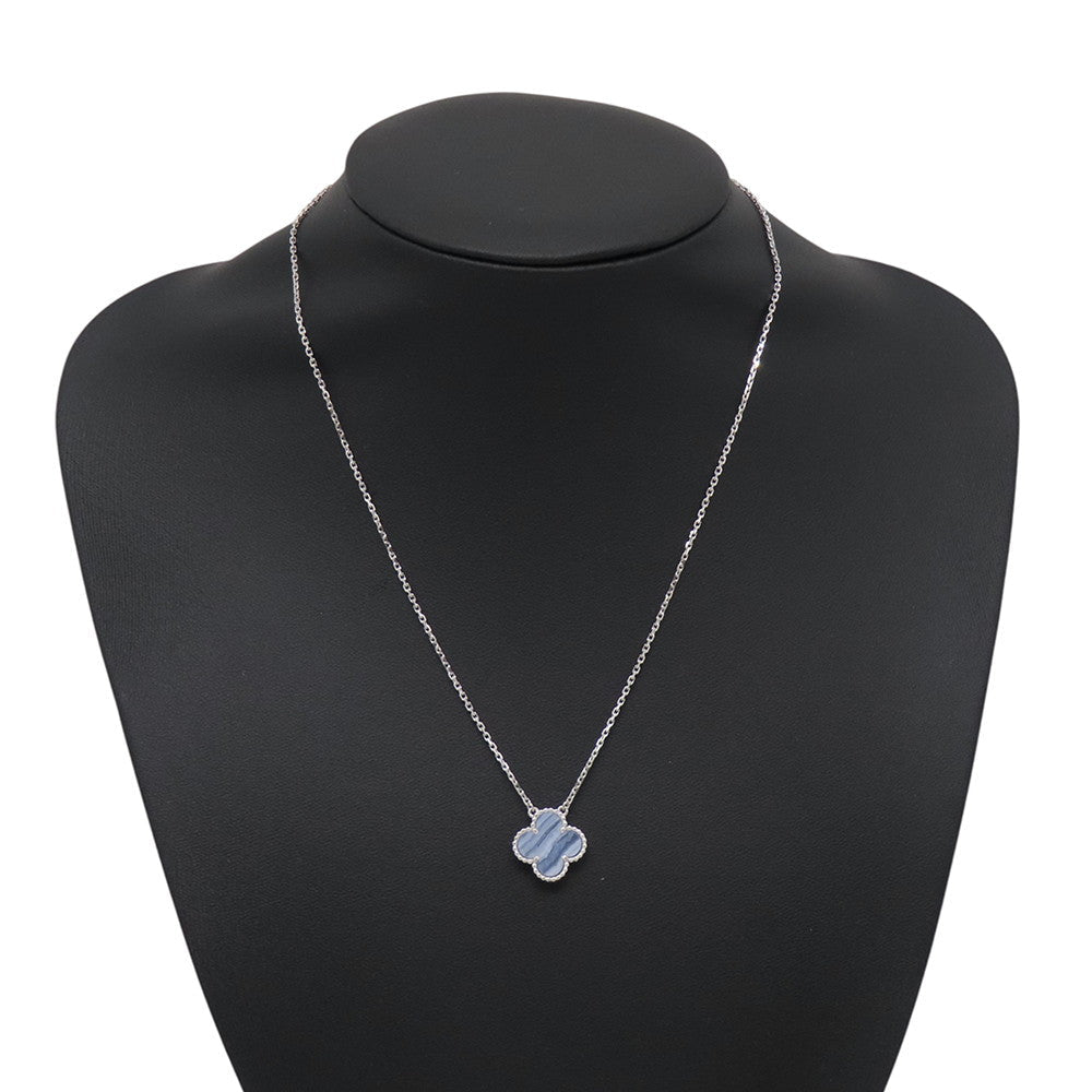 Van Cleef & Arpels Vintage Alhambra Blue Chalcedony Pendant Necklace in 18K White Gold