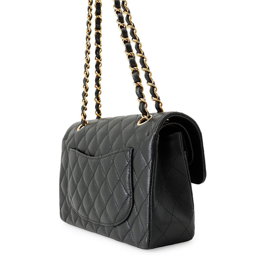 Chanel Small Classic Flap Bag in Black Caviar Leather with Gold-Tone Hardware