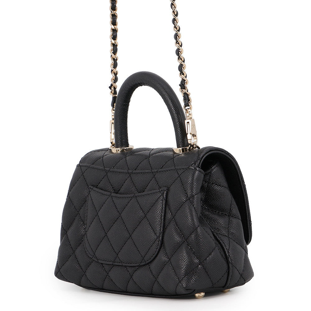 Chanel Coco Handle XXS Black Caviar Leather Top Handle Bag with Chain Strap