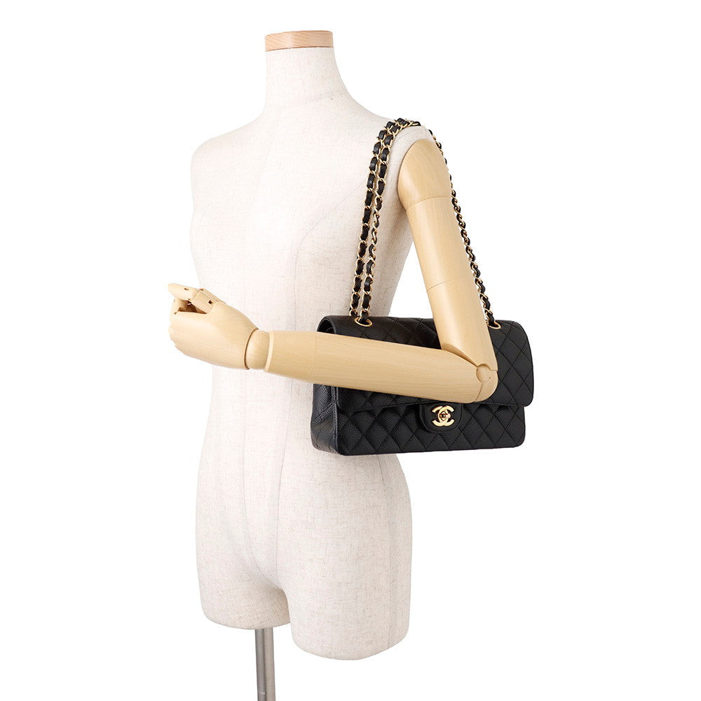 Chanel Classic Double Flap Medium Black Caviar Leather 25cm – Gold-Tone Hardware