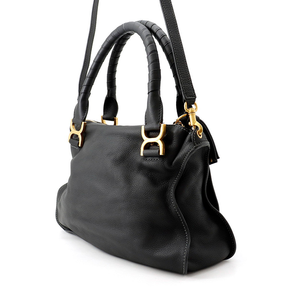 Chloé Marcie Black Calf Leather Top Handle & Shoulder Bag