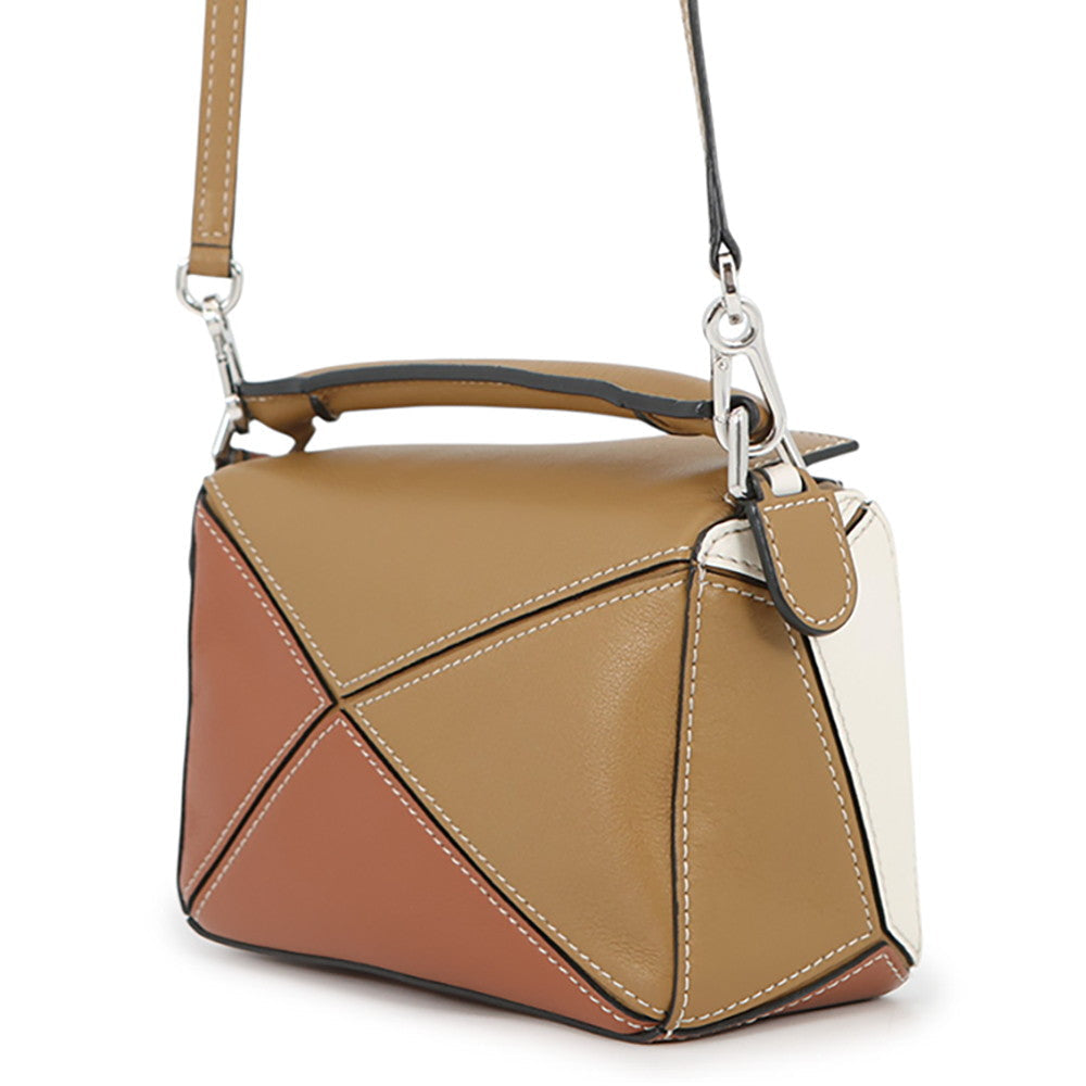 Loewe Puzzle Mini Bag – Beige, Brown & White Leather