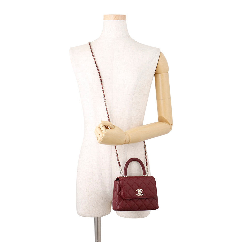 Chanel Coco Handle Mini Mini Bordeaux Caviar Leather Bag with Light Gold-Tone Hardware