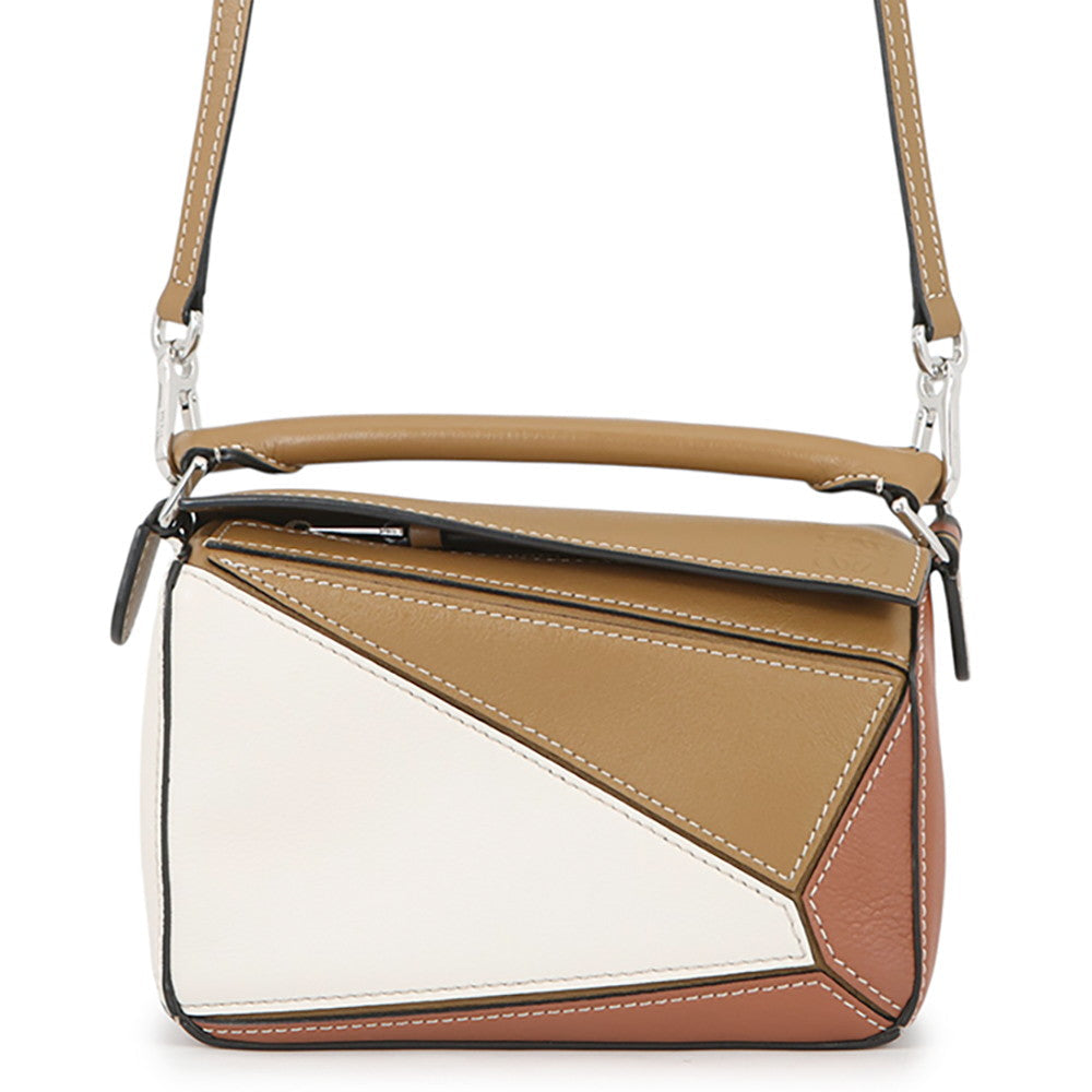 Loewe Puzzle Mini Bag – Beige, Brown & White Leather