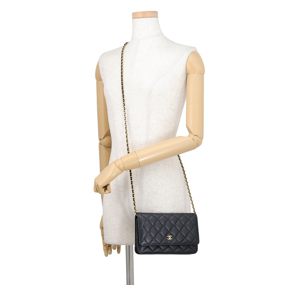 Chanel Wallet on Chain Black Quilted Lambskin Leather with Gold-Tone Hardware