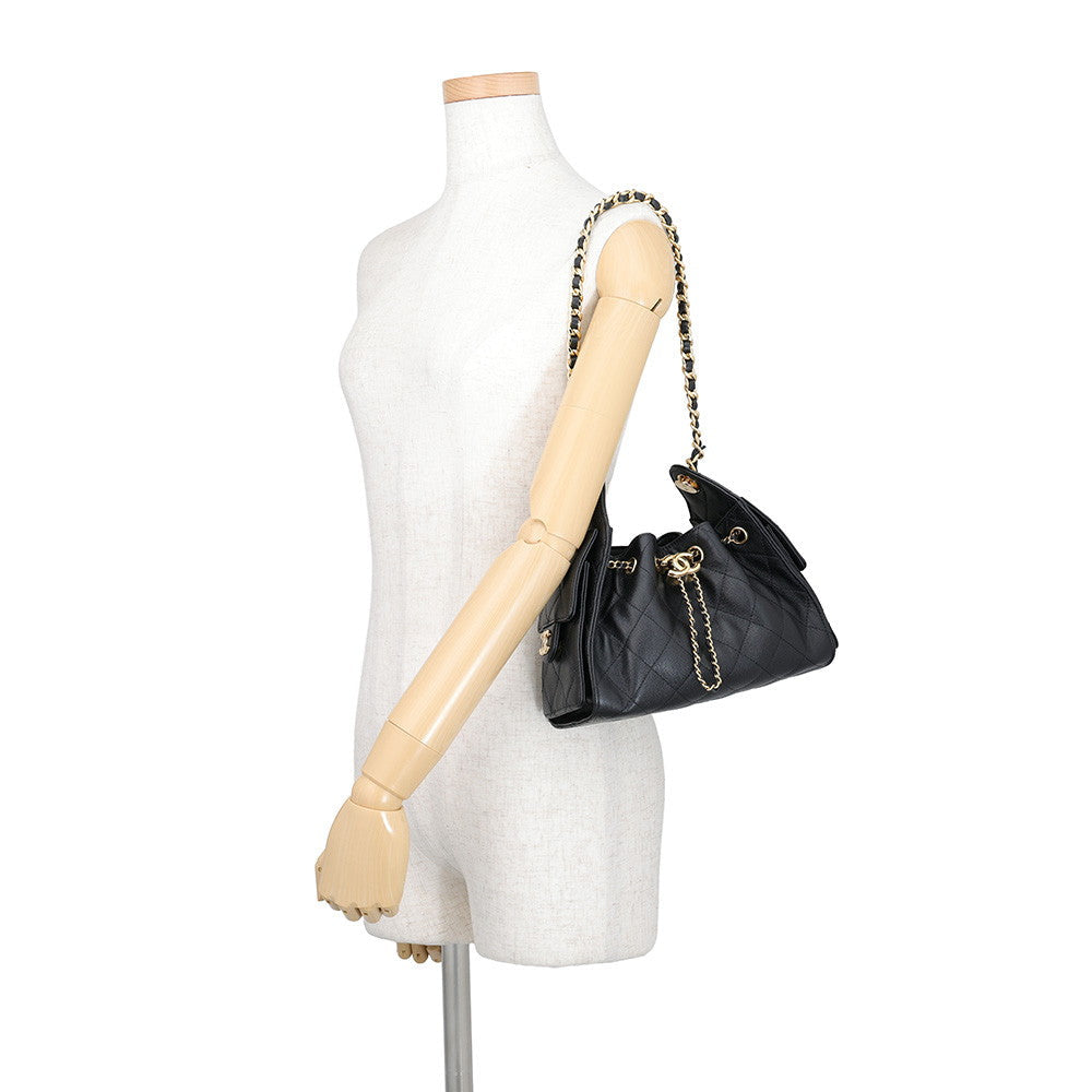 Chanel 25 Mini Black Caviar Leather Shoulder Bag with Gold-Tone Hardware