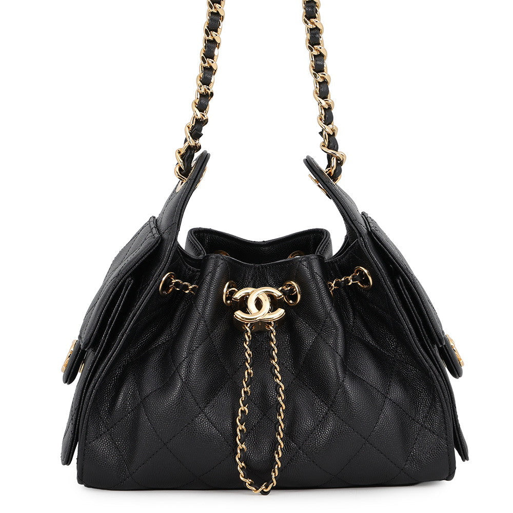 Chanel 25 Mini Black Caviar Leather Shoulder Bag with Gold-Tone Hardware