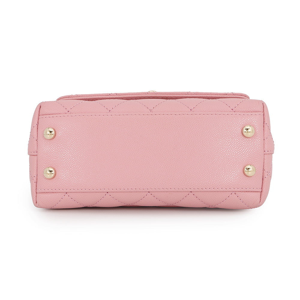 CHANEL Coco Handle Mini in Pink Caviar Leather with Gold-Tone Hardware Bottom view showing button studs 