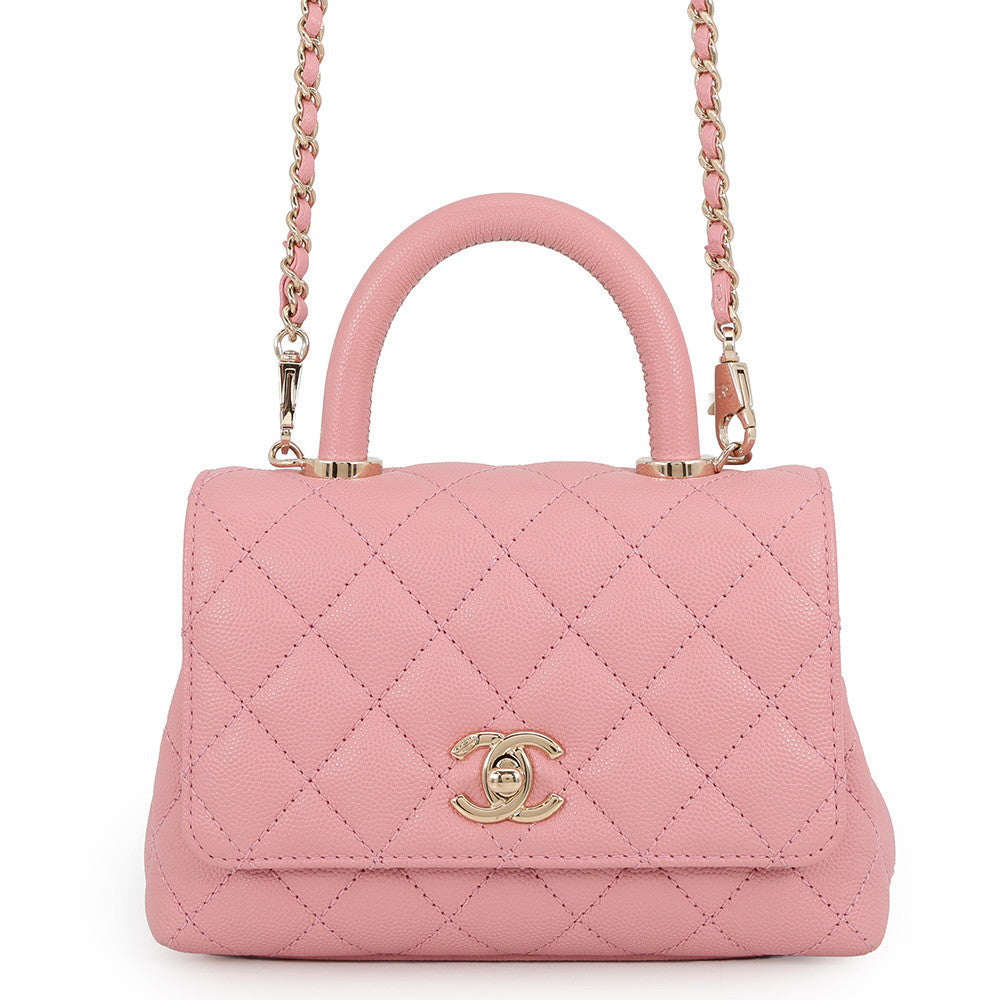 CHANEL Coco Handle Mini in Pink Caviar Leather with Gold-Tone Hardware Front view 