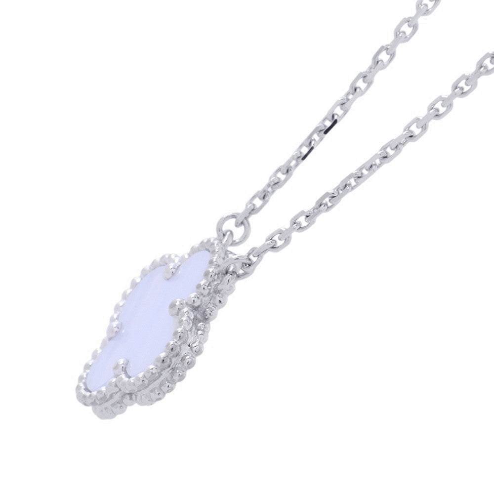 Van Cleef & Arpels Vintage Alhambra Blue Chalcedony Pendant Necklace in 18K White Gold