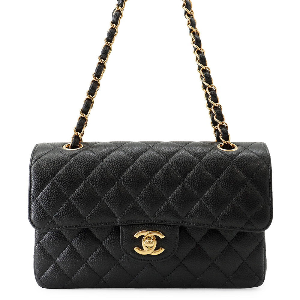 Chanel Small Classic Flap Bag in Black Caviar Leather with Gold-Tone Hardware