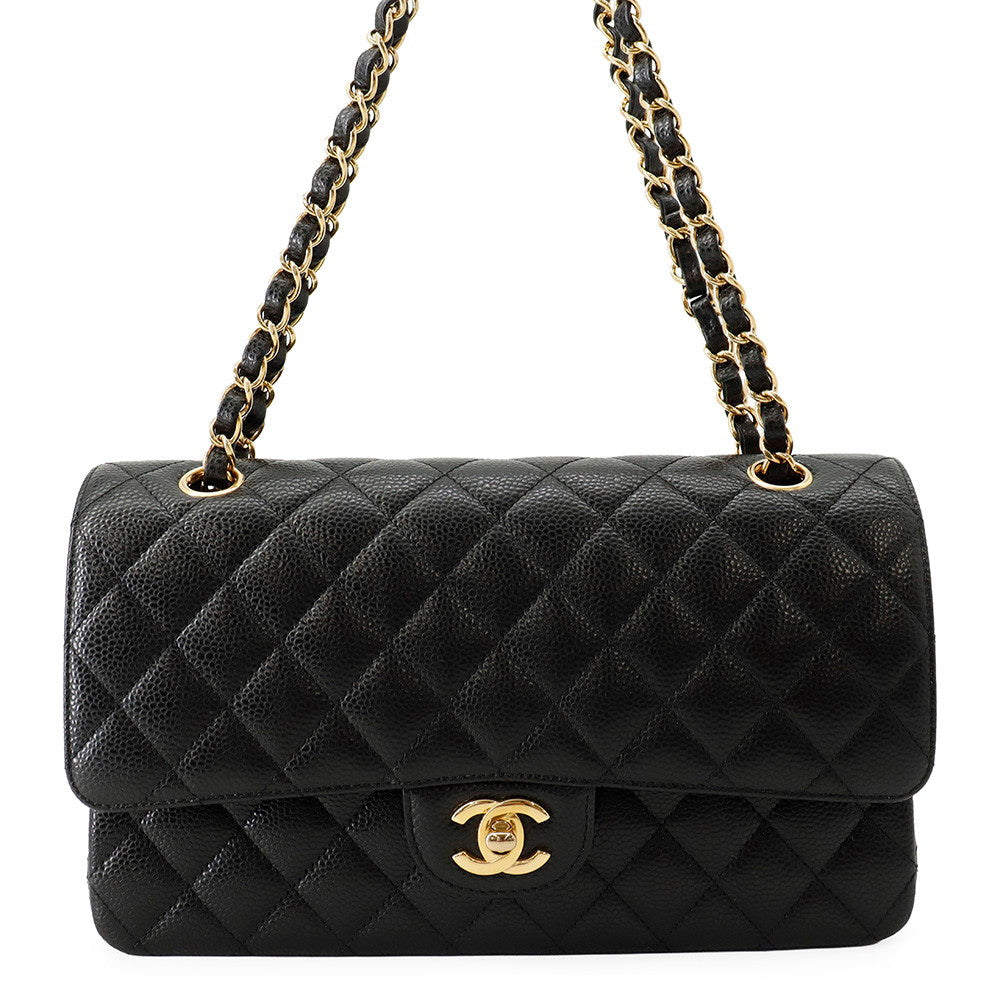 Chanel Classic Double Flap Medium Black Caviar Leather 25cm – Gold-Tone Hardware