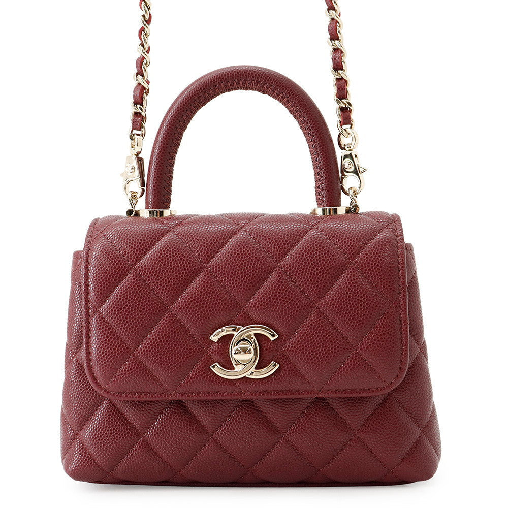Chanel Coco Handle Mini Mini Bordeaux Caviar Leather Bag with Light Gold-Tone Hardware