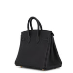 Hermès Birkin 25 in Black Togo Leather with Gold Hardware showing three quarter angle , its back view and side view 