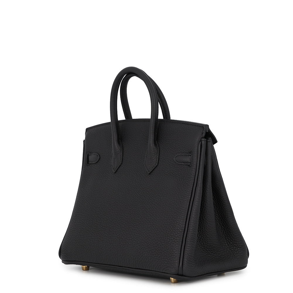 Hermès Birkin 25 in Black Togo Leather with Gold Hardware showing three quarter angle , its back view and side view 
