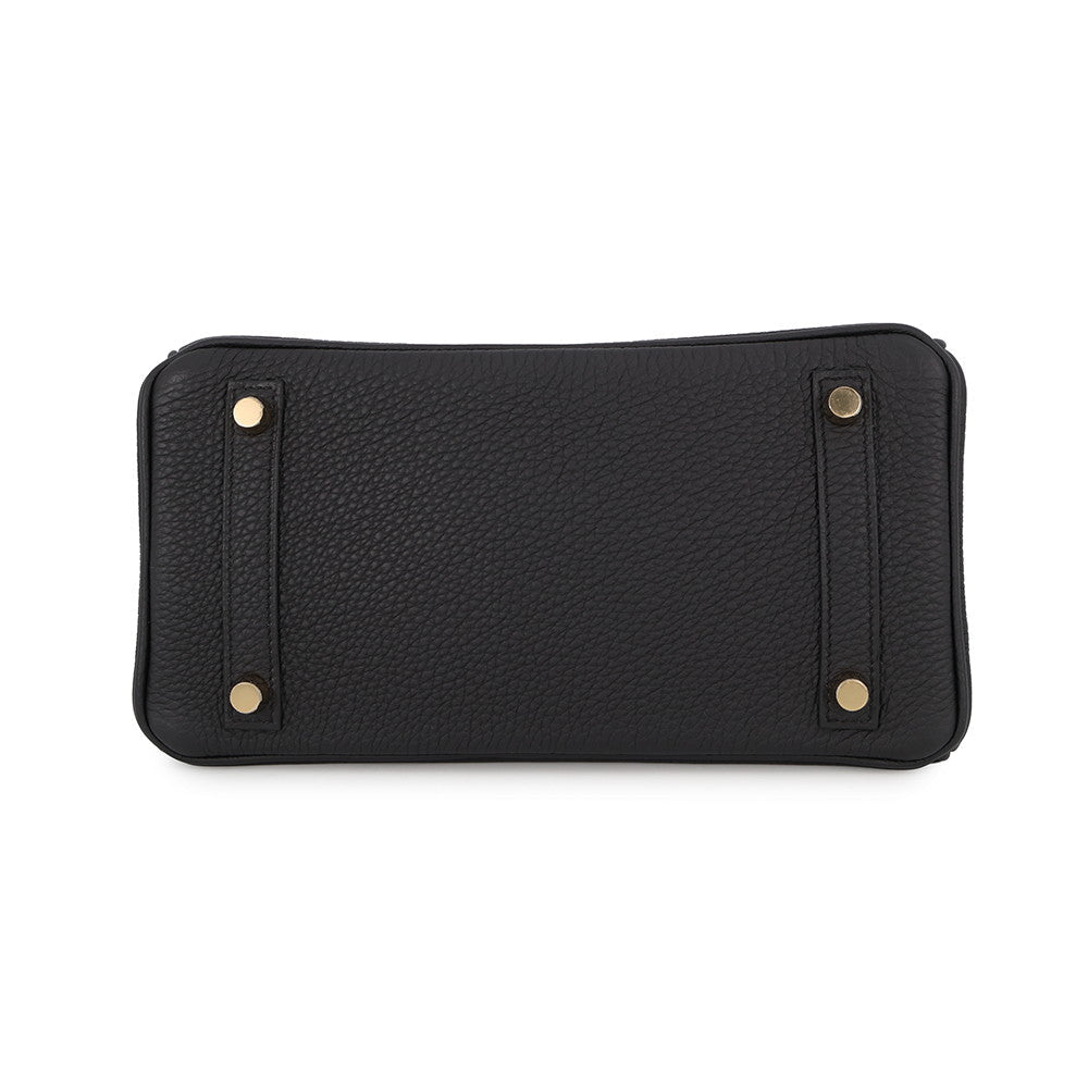 Hermès Birkin 25 in Black Togo Leather with Gold Hardware Bottom view showing its four button gold hardware studs 