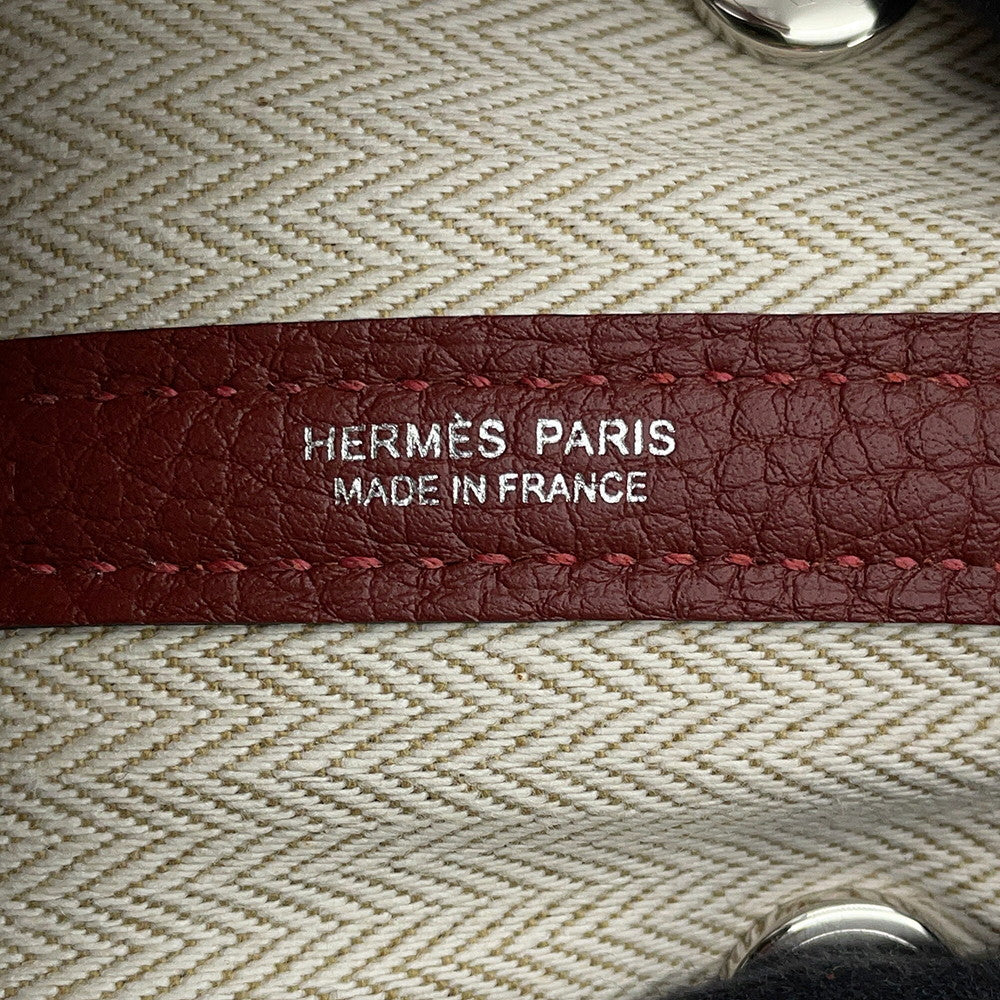 Hermès Garden Party 30 TPM Rouge H Negonda Leather Tote Bag Showing the Brand patch Including its manufacturing country “ Made in France “