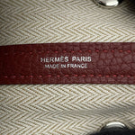 Hermès Garden Party 30 TPM Rouge H Negonda Leather Tote Bag Showing the Brand patch Including its manufacturing country “ Made in France “