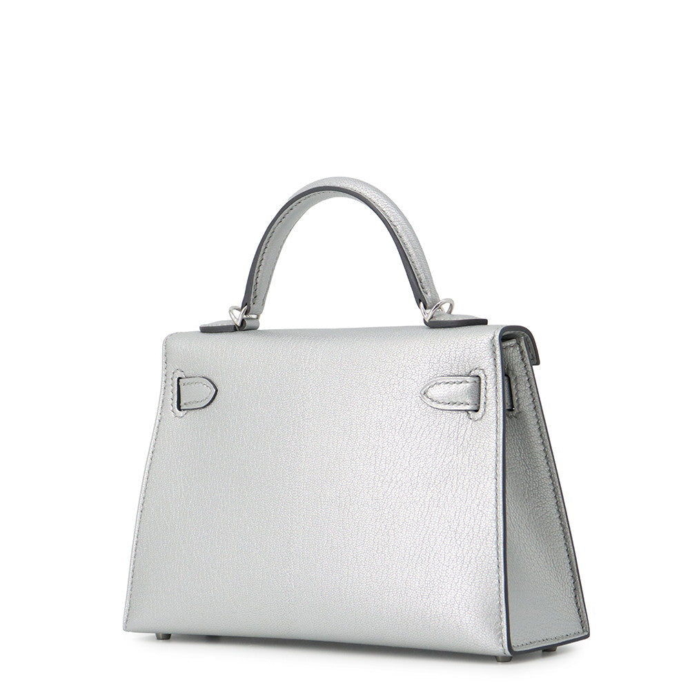 Hermès Mini Kelly 20 Metallic Silver Chèvre Side Profile