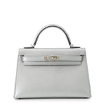 Hermès Mini Kelly 20 Sellier in Argent Metallic Chèvre Leather with Palladium Hardware Front View⁠