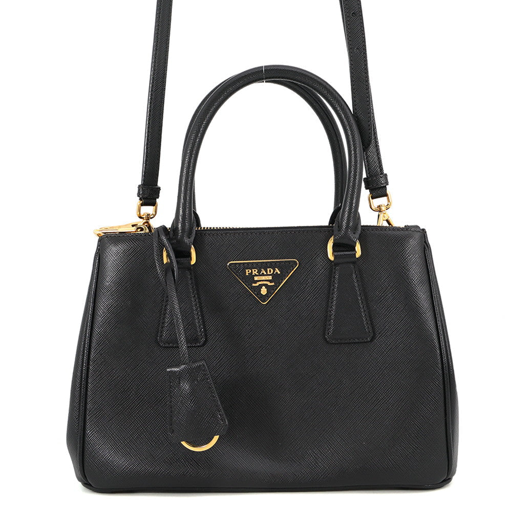 Prada Saffiano Leather Galleria Tote in Black Front view — Pre-Owned Designer Handbag