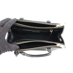 Prada Saffiano Leather Galleria Tote in Black interior view showing its multiple compartments and zippers — Pre-Owned Designer Handbag