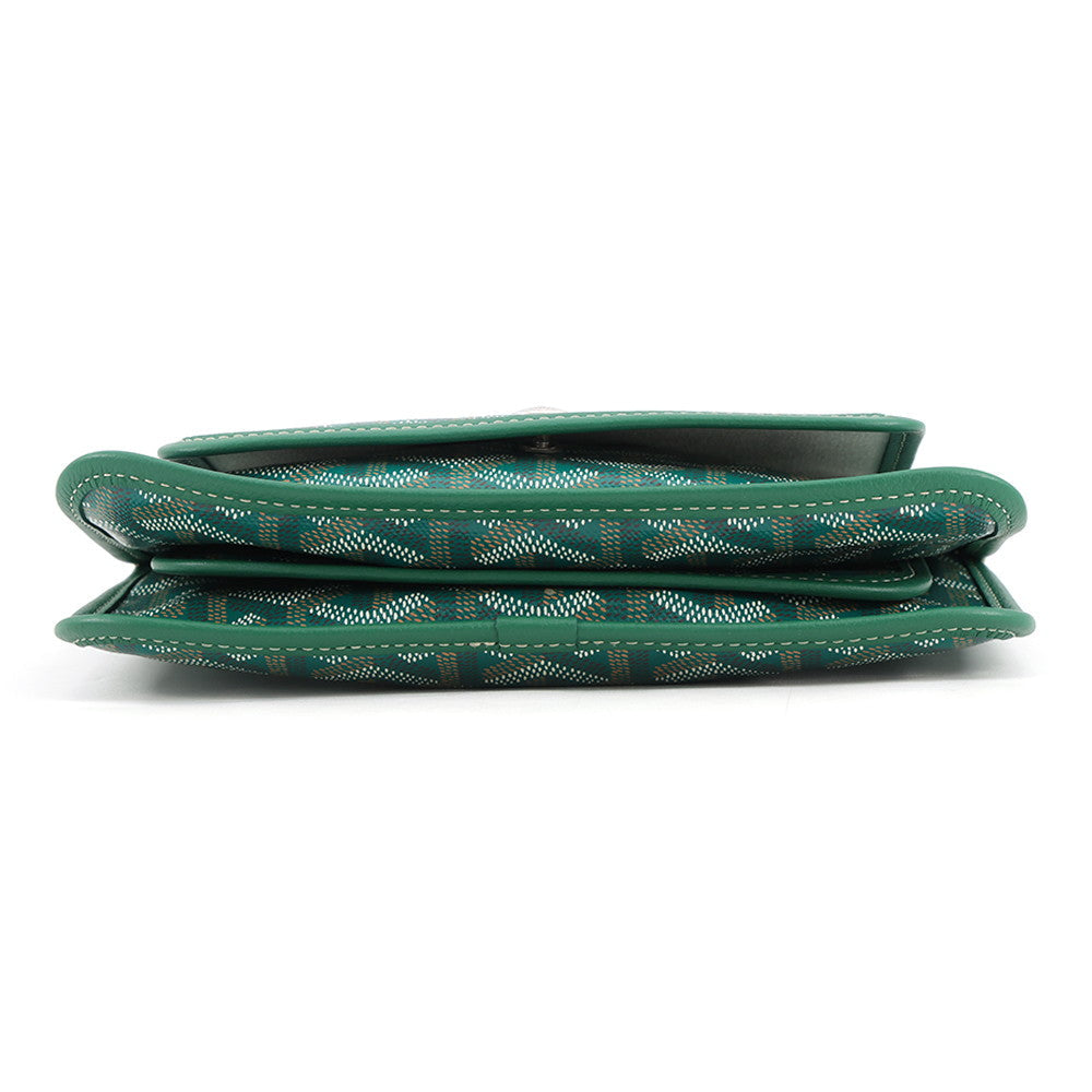 Bottom view of the Goyard Plumet green crossbody showing the multi-compartment gusset structure.