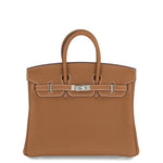 Front view of Hermès Birkin 25 in Gold Togo leather with closed sangles and PHW