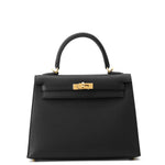 Hermès Kelly Sellier 25 in Black Epsom leather with Gold Hardware front view