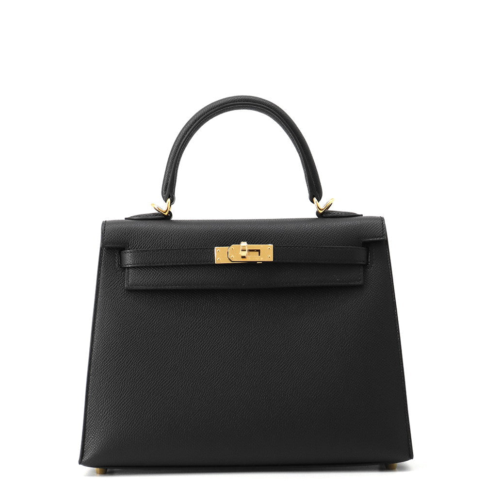 Hermès Kelly Sellier 25 in Black Epsom leather with Gold Hardware front view