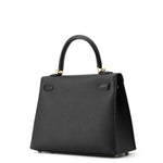 Side profile of Hermès Kelly Sellier 25 Black Epsom leather handbag