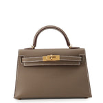 Hermès Mini Kelly 20 Sellier in Étouppe Epsom leather with Gold Hardware front view