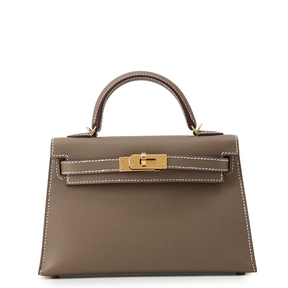 Hermès Mini Kelly 20 Sellier in Étouppe Epsom leather with Gold Hardware front view