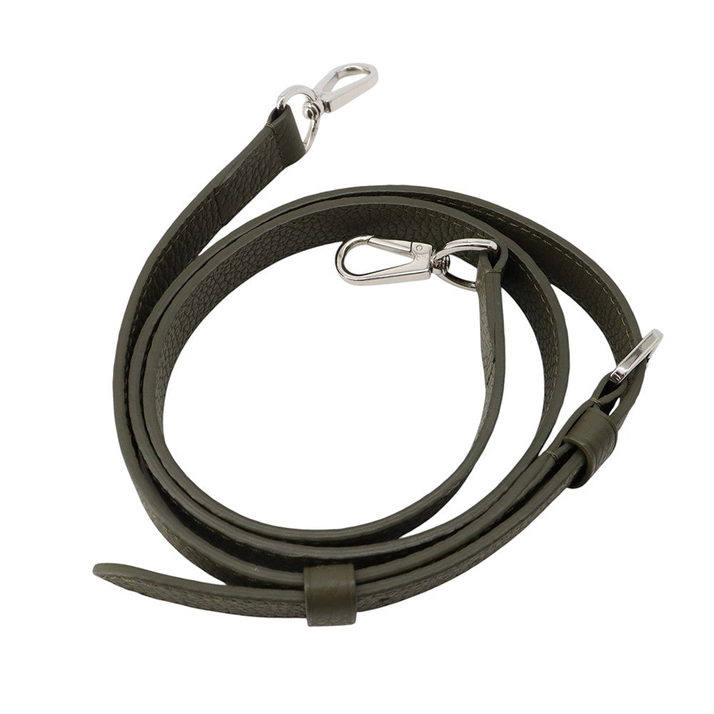 Coiled Khaki leather detachable shoulder strap with silver-tone snap hooks