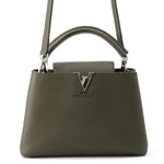 Front view of Louis Vuitton Capucines BB in Khaki Taurillon leather with LV logo