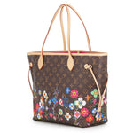Side profile angle of Louis Vuitton x Takashi Murakami Monogram Neverfull MM tote bag