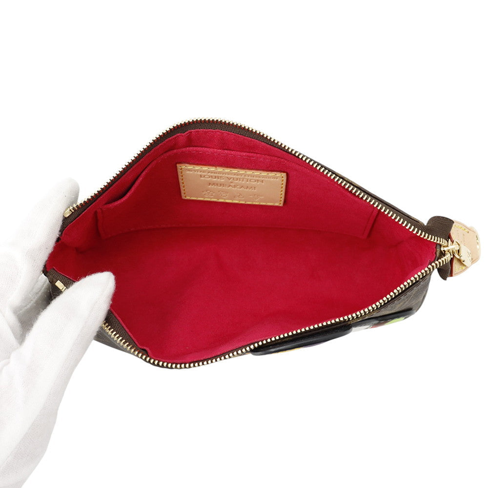 Louis Vuitton Murakami Panda Pochette open interior view displaying red microfiber lining